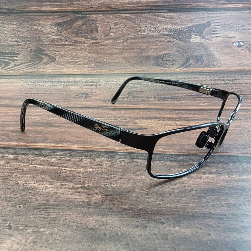 Maui Jim MJ-114-02 Black Marbled Grey Rectangular Eyeglass Frame Italy 54-17-135